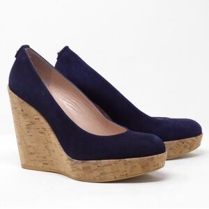 Stuart Weitzman Blue Suede Corkswoon Wedge Shoe Kate Middleton Size 9.5